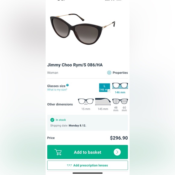 Jimmy Choo Black Cat-Eye Sunglasses RYM/S 0807/90 - Picture 8 of 9